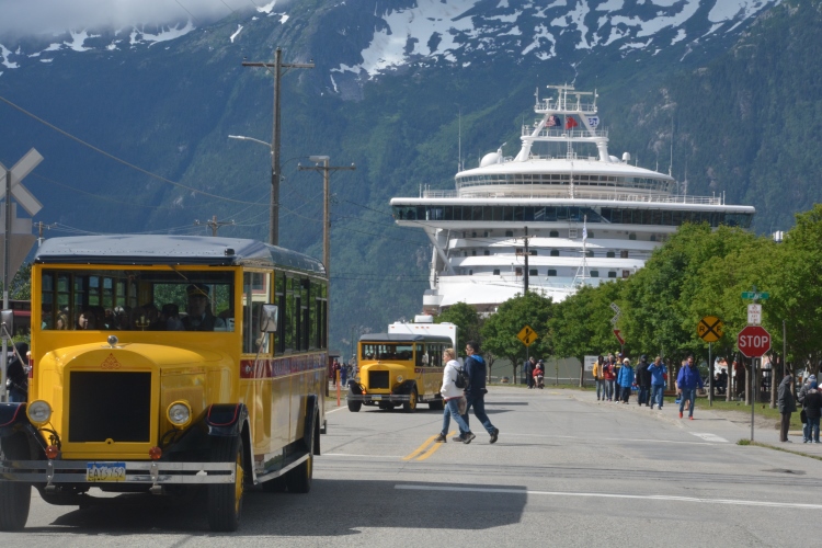 cruise ship at end of street